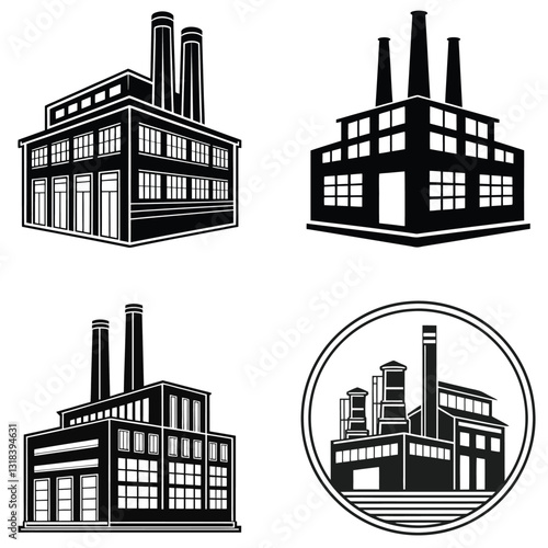 Minimalist Factory Silhouettes Manufacturing and Production Symbols