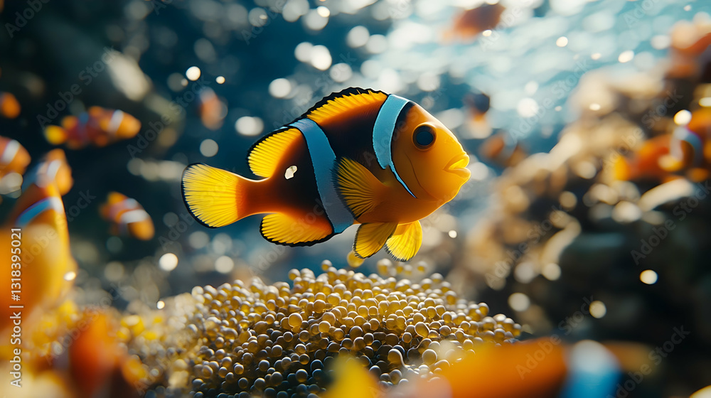 Fototapeta premium Colorful Clownfish Near Anemone In Coral Reef