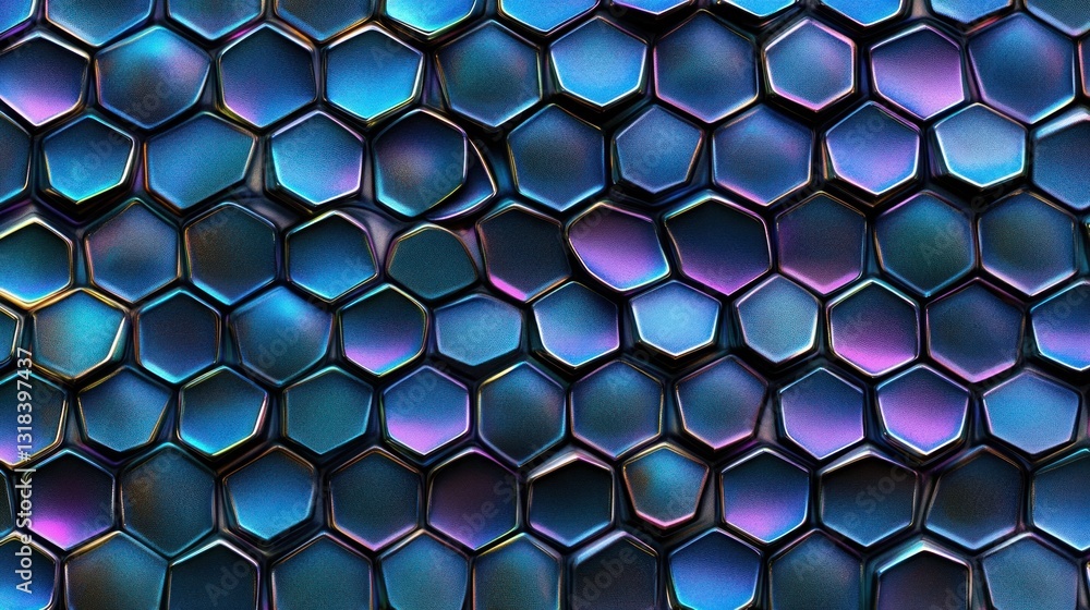 Iridescent blue hexagonal pattern background. Iridescent blue hexagonal pattern background.