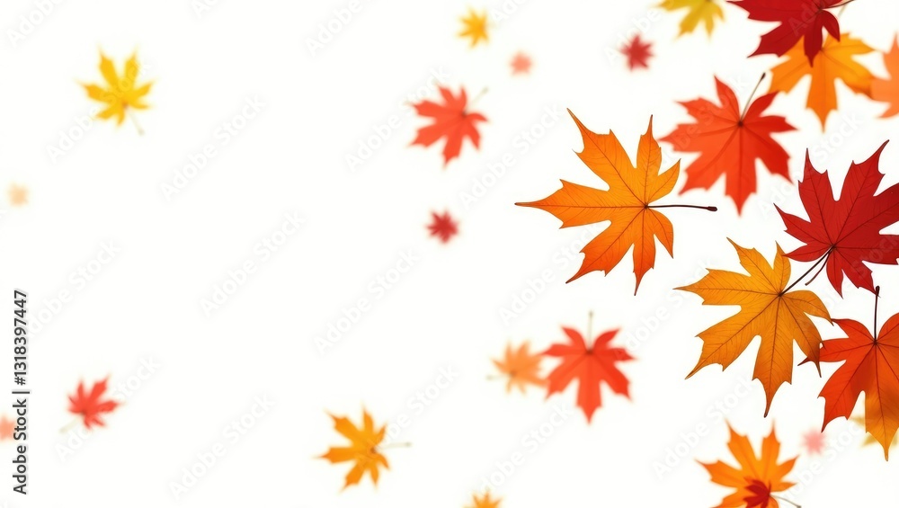 Autumn fall banner featuring leaves that are falling. Colorful leaves flying, isolated against a white background. Autumn fall banner featuring leaves that are falling. Colorful leaves flying, isolated against a white background.
