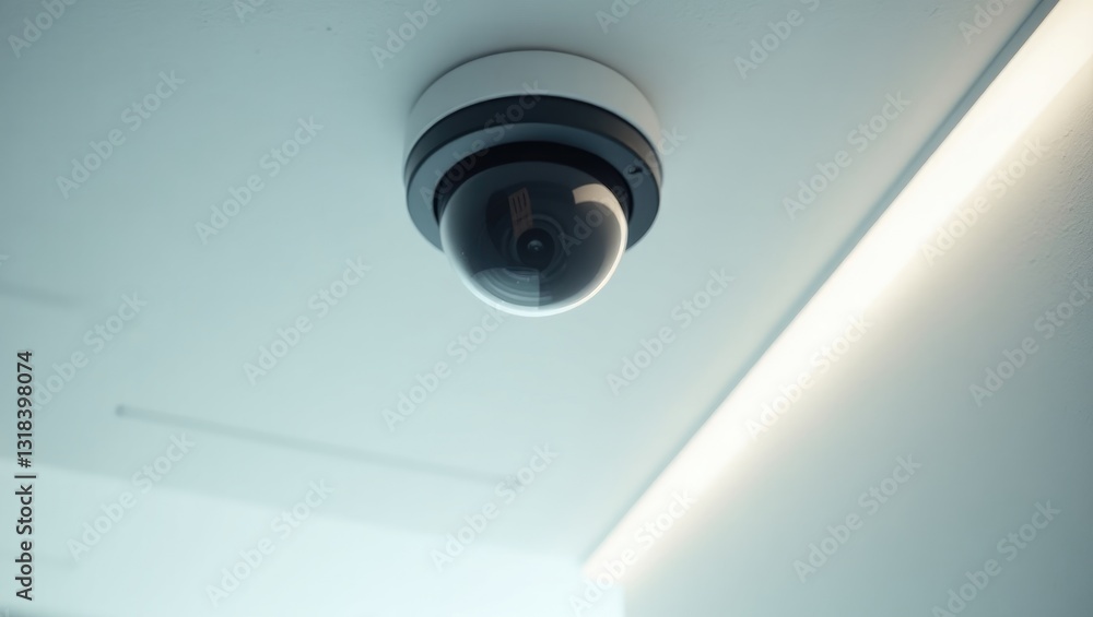 A review of surveillance cameras against a white background. Security idea. Facial recognition. Program to search for criminals.