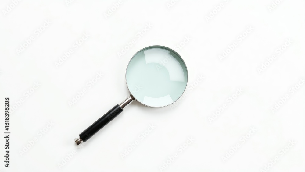 A basic magnifying glass placed on a white background A basic magnifying glass placed on a white background
