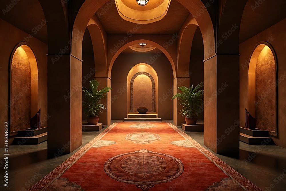 Obraz premium Elegant architectural hallway with arched ceilings and decorative elements in an exotic setting