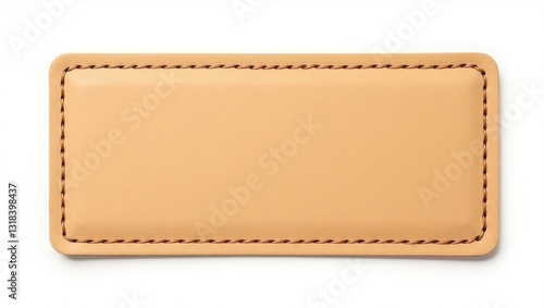 Wallpaper Mural Closeup of a brown leather belt strap isolated on white. Brown leather seam with stitched frame label tag isolated on white. Sewing backdrop. Isolated fabric patch. Perforated leather frame. Sewn w... Torontodigital.ca