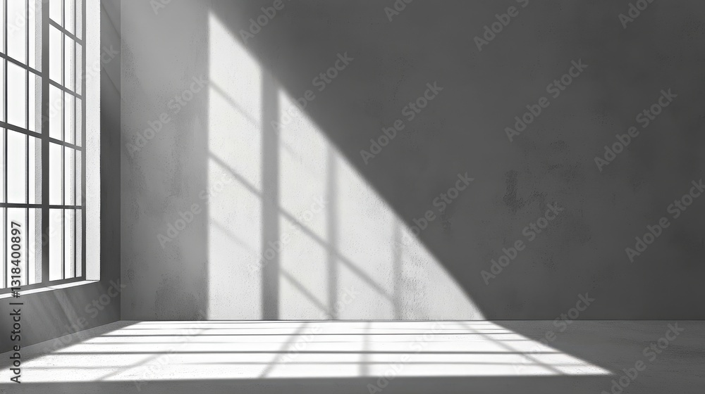 Interior shows light through window and shadow on wall. Sunlight highlights the empty space in minimalist design. Bright and artistic architecture, a modern template or background. Interior shows light through window and shadow on wall. Sunlight highlights the empty space in minimalist design. Bright and artistic architecture, a modern template or background.