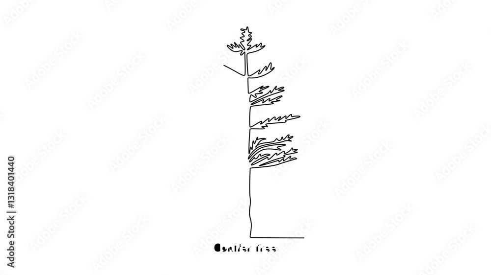 Conifer Tree. Tree and flower concept. Single line draw design. Full length animation illustration. High quality 4k footage Conifer Tree. Tree and flower concept. Single line draw design. Full length animation illustration. High quality 4k footage