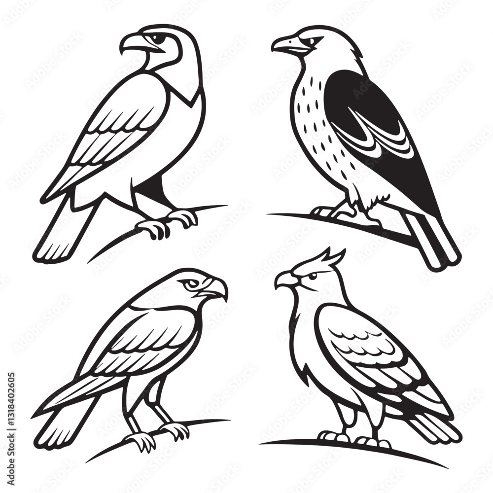 Obraz premium illustration of Birds Outline Silhouettes Black Set