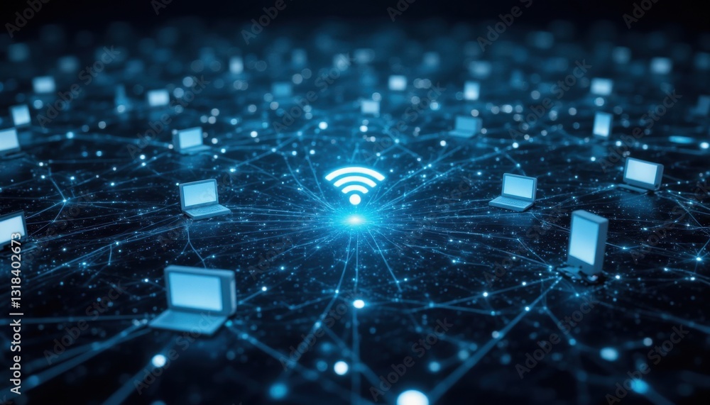 Fototapeta premium Exploring wifi technology network connectivity digital environment data visualization cyber space