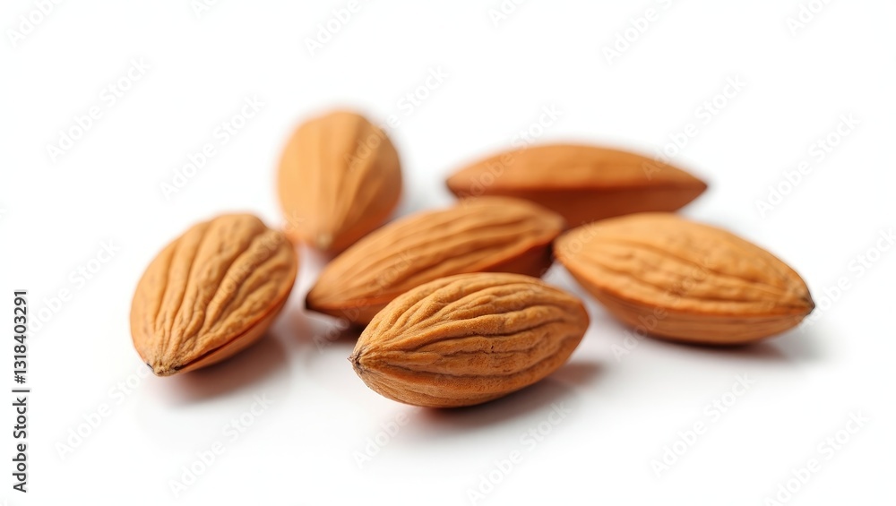 Almonds separated. Nuts on a white backdrop. Collection. Clipping path included. Full depth of field. Almonds separated. Nuts on a white backdrop. Collection. Clipping path included. Full depth of field.