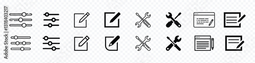 Settings and Editing Tools Icon Set – Adjustment, Customization, and Maintenance Symbols
