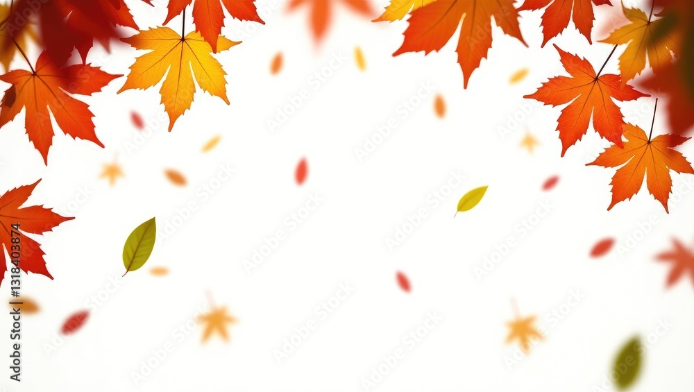 Autumn fall banner featuring falling leaves. Colorful flying leaves isolated against a white background. Autumn fall banner featuring falling leaves. Colorful flying leaves isolated against a white background.