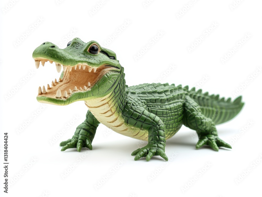 Fototapeta premium Green Alligator Toy on White Background
