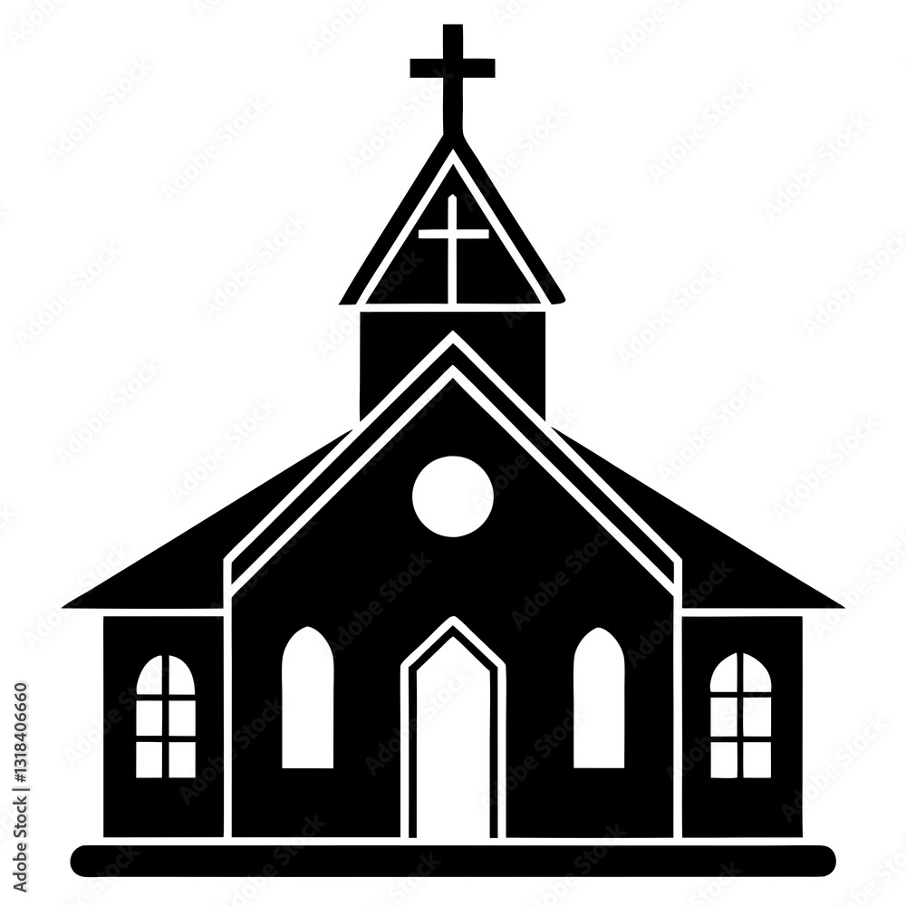 Church Icon Illustration Silhouette Vector - Religious Symbol, Christian Icon, Simple Church Design Church Icon Illustration Silhouette Vector - Religious Symbol, Christian Icon, Simple Church Design