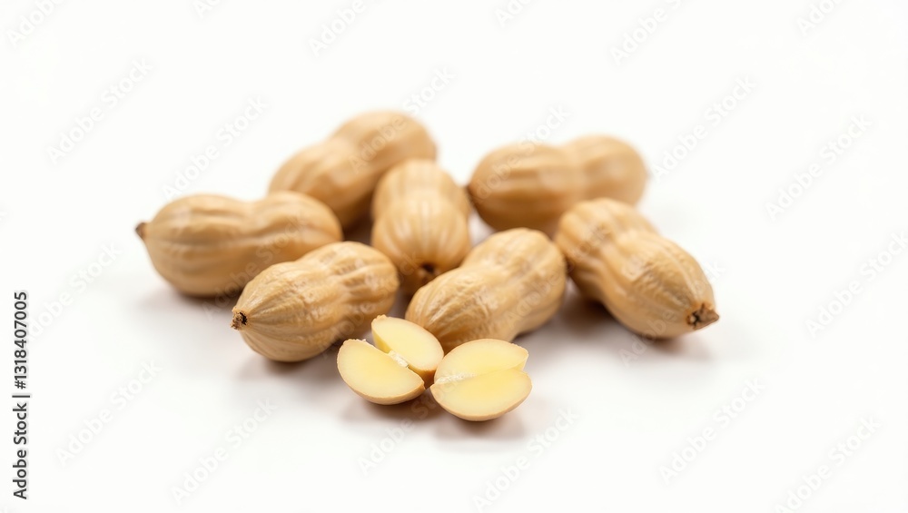 Isolated group of clean peanuts on a white background. Isolated group of clean peanuts on a white background.