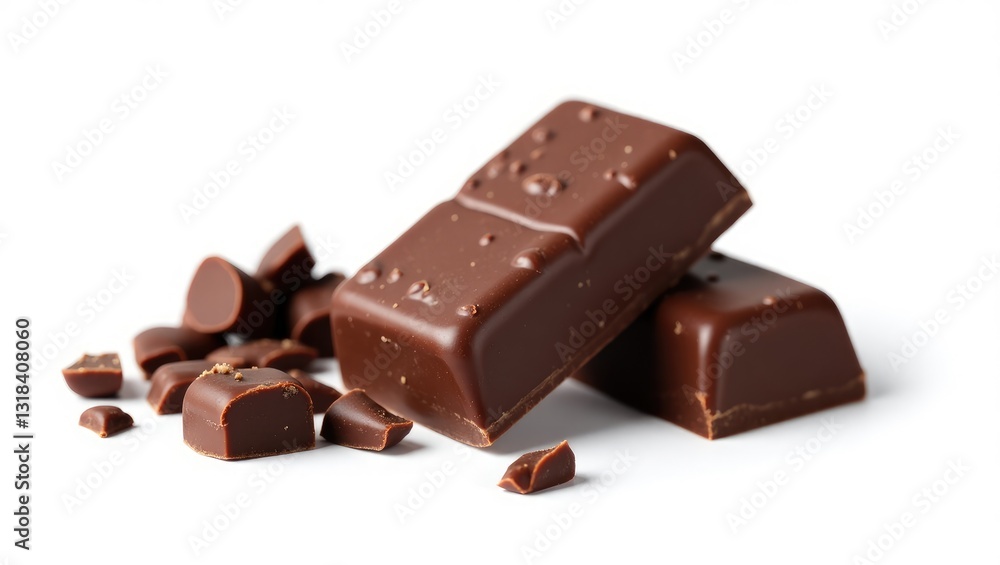 Dark chocolate chunks set apart on a white background. Collection. Dark chocolate chunks set apart on a white background. Collection.