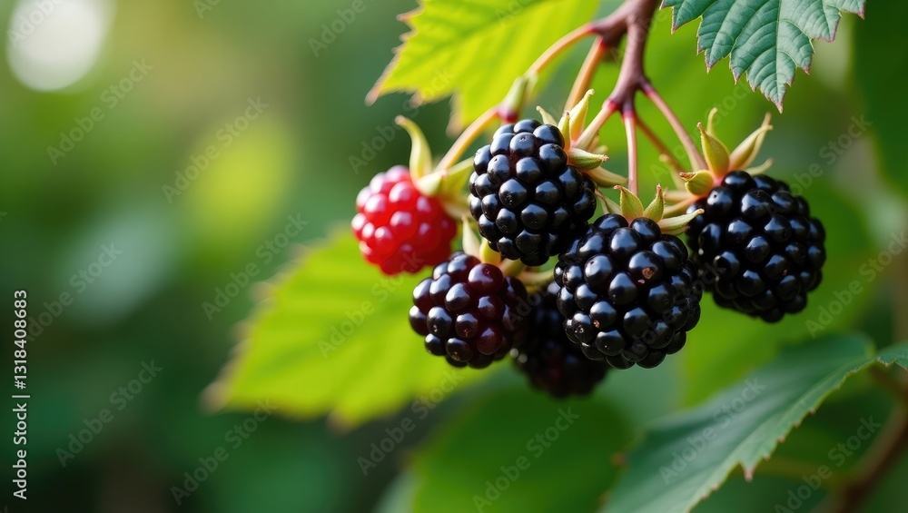 Blackberries hanging from branch Blackberries hanging from branch