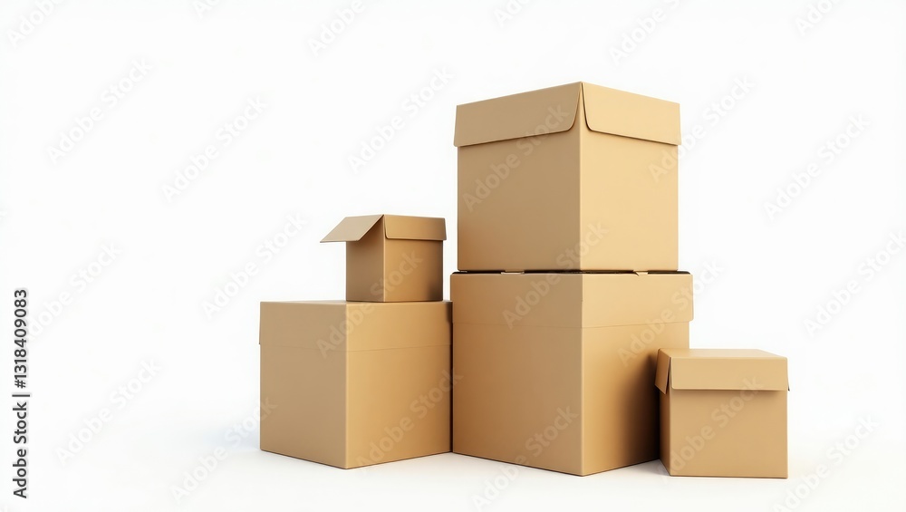 Cardboard boxes arranged against a white background Cardboard boxes arranged against a white background