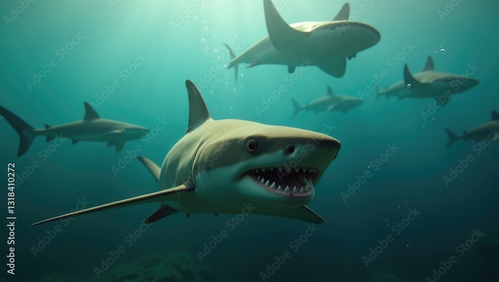 Fototapeta premium Banded Hound Shark Feeding Frenzy Under the Water