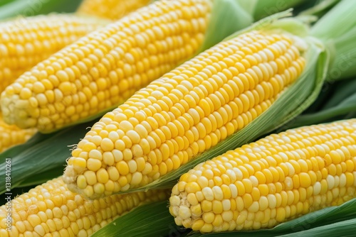 sweet corn cobs with green husks macro closeup