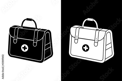 Simple Medical Bag Icon High-Quality Black and White Silhouette Vector.