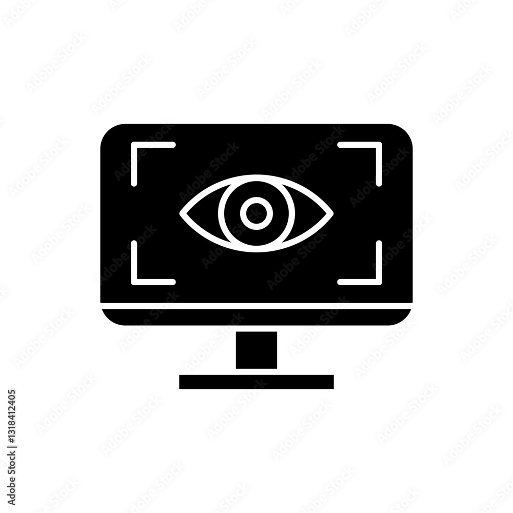 Computer vision solid icon design. Monitor with eye scan icon design Computer vision solid icon design. Monitor with eye scan icon design