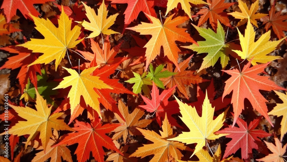 Background of vibrant wet autumnal maple leaves during a morning Background of vibrant wet autumnal maple leaves during a morning