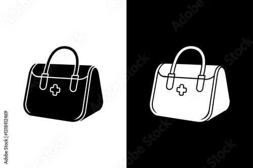 Doctor Bag Silhouette Vector Icon Black and White Background,