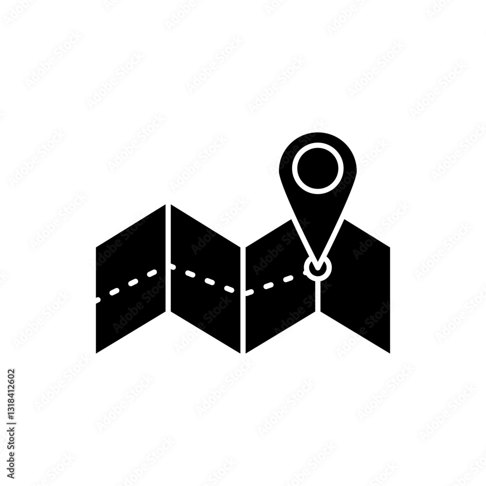 Map location point solid icon design. Illustration design map location with route and pins Map location point solid icon design. Illustration design map location with route and pins