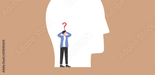 Inside man’s head tricky domination concept. Vector illustration

