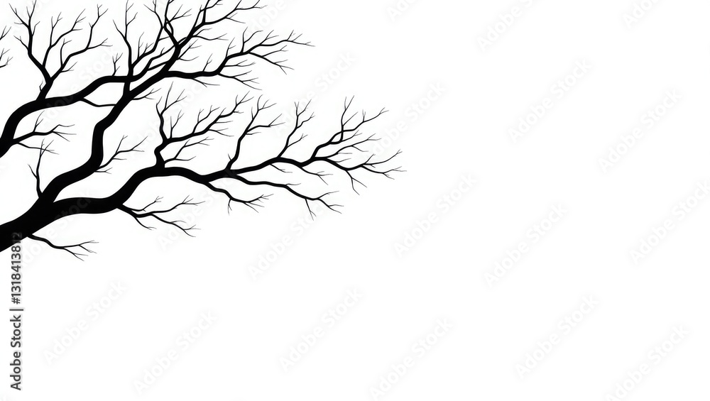 Fototapeta premium Bare branches of a tree against a pale white backdrop.