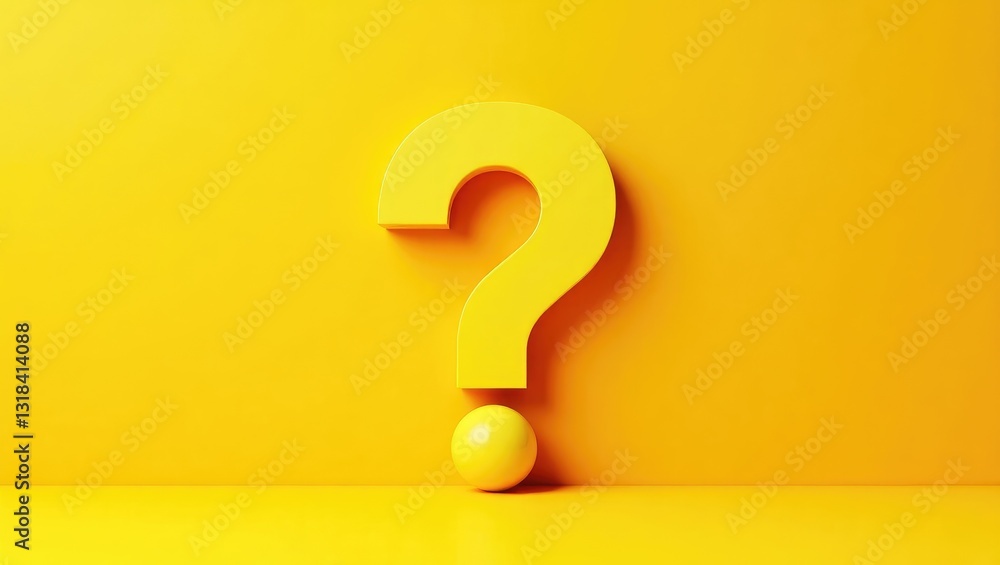 Yellow question mark on orange backdrop. 3D model, mock-up of an interrogation point with space for text. Important information, dispute, and hesitation theme. Yellow question mark on orange backdrop. 3D model, mock-up of an interrogation point with space for text. Important information, dispute, and hesitation theme.
