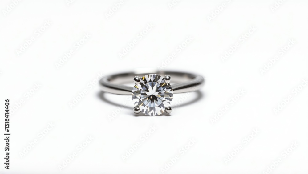Diamond Ring Isolated on a White Background in Solitaire Engagement Style Diamond Ring Isolated on a White Background in Solitaire Engagement Style
