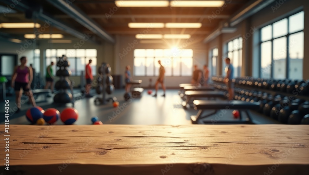 Fototapeta premium fitness gym and wooden table area