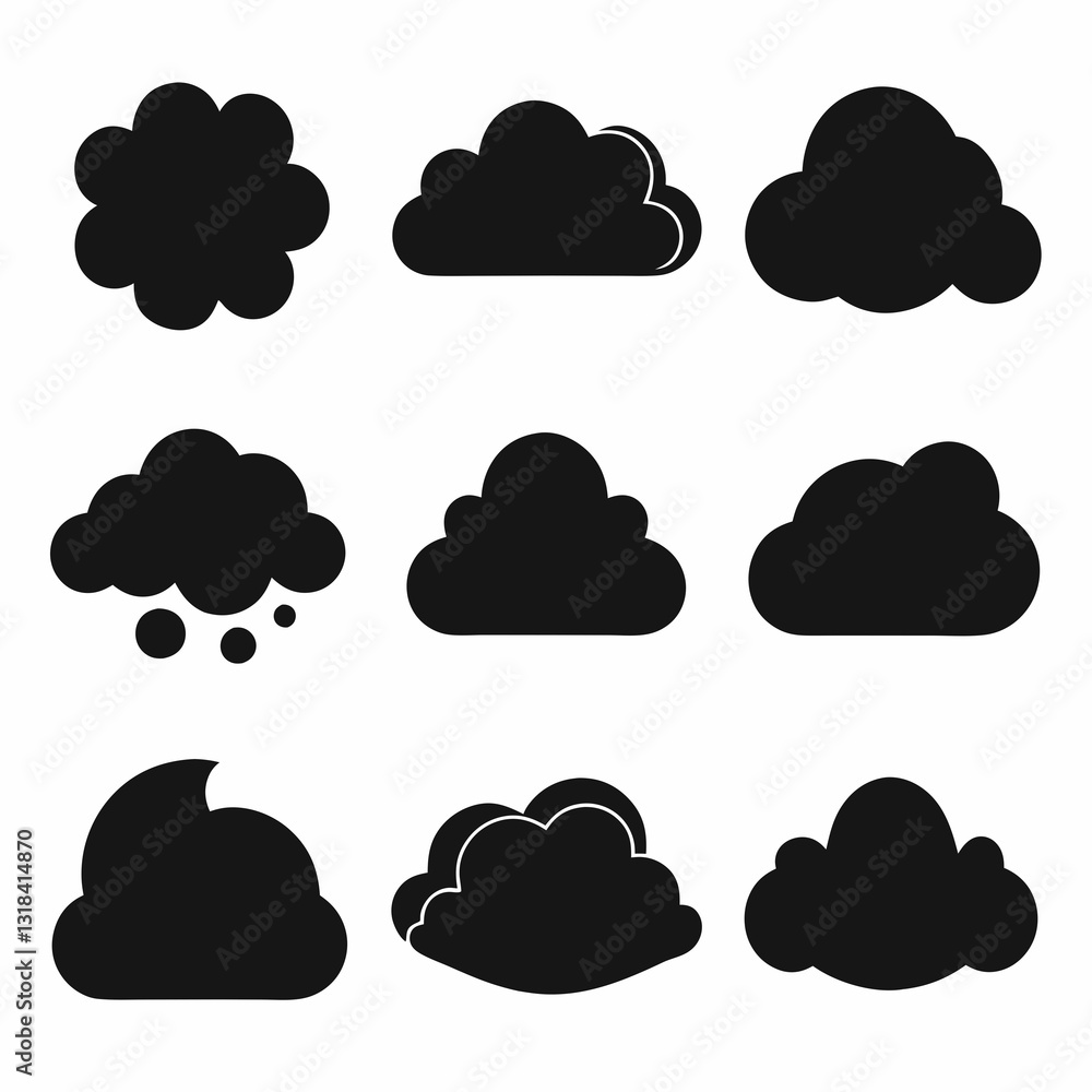 Cloud Icon Vector Set - Black Silhouette Design Cloud Icon Vector Set - Black Silhouette Design