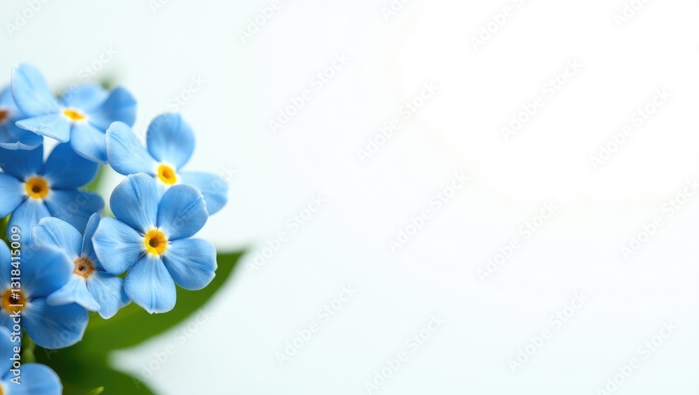 Obraz premium Closeup of beautiful forget-me-not flowers against a white background, with space for text.