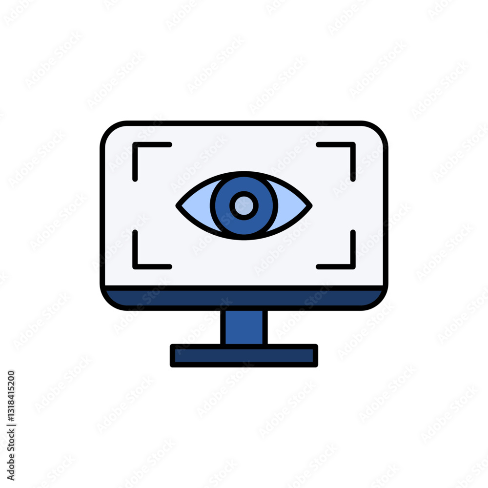 Computer vision filled outline icon design. Monitor with eye scan icon design Computer vision filled outline icon design. Monitor with eye scan icon design