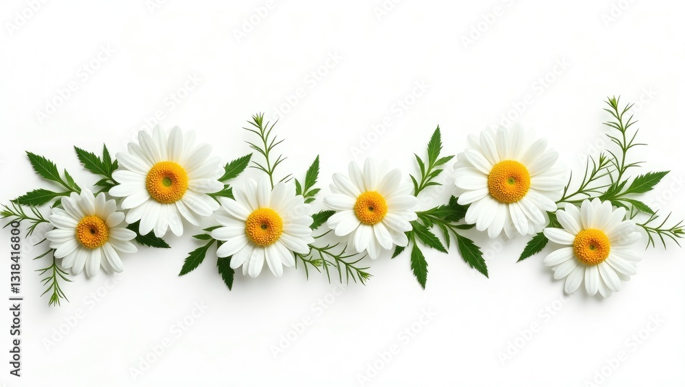 Obraz premium Chamomile flowers and mint arrangement isolated on a white background.
