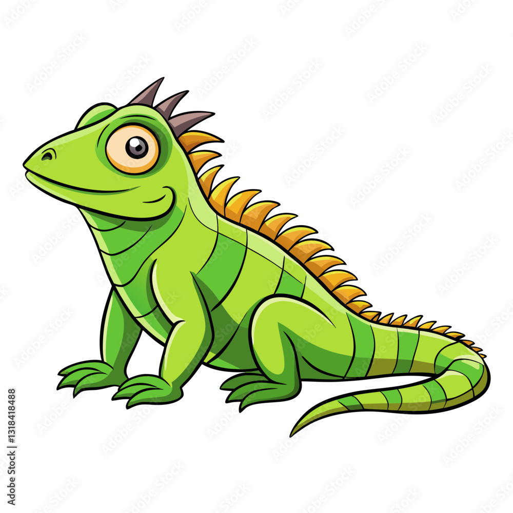 Naklejka premium green iguana on white