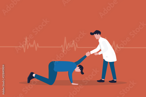 Doctor help man Patient. Male doctor treats his patient with pain in heart. Cardiologist check up Elderly man's heart