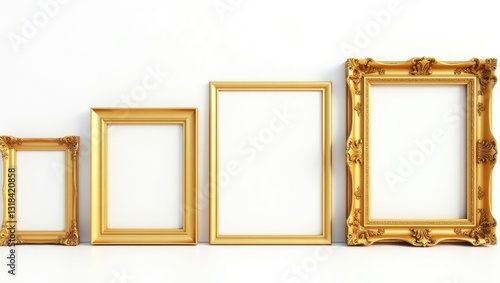 Vintage style golden frame for photo or painting isolated on a background, clipping path.