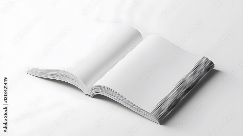 Open Blank Book on White Surface for Creative Ideas and Projects Open Blank Book on White Surface for Creative Ideas and Projects
