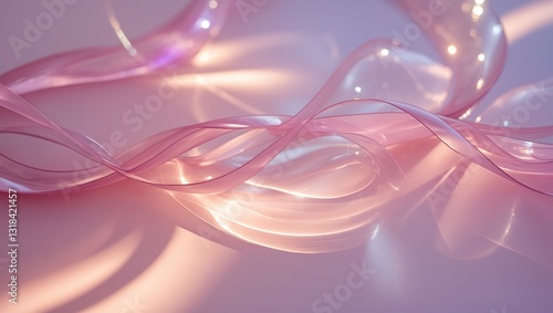 Close-up of a beautiful shadow cast by an object. Caustic effect produced as light passes through. Strong sunlight creating shadow reflections. Shadows from objects on a light pink or purple backgr...