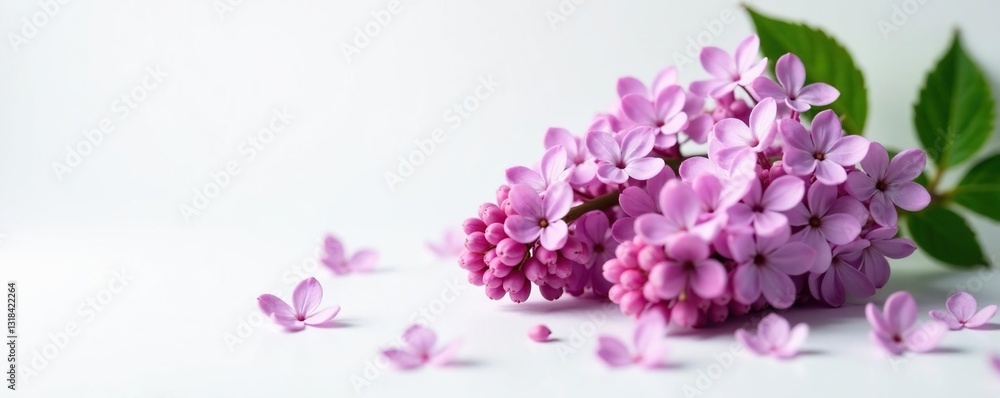 Delicate lilac blooms scattered on a pure white surface, showcasing their intricate details and gentle hues, bloom, flowers, white Delicate lilac blooms scattered on a pure white surface, showcasing their intricate details and gentle hues, bloom, flowers, white