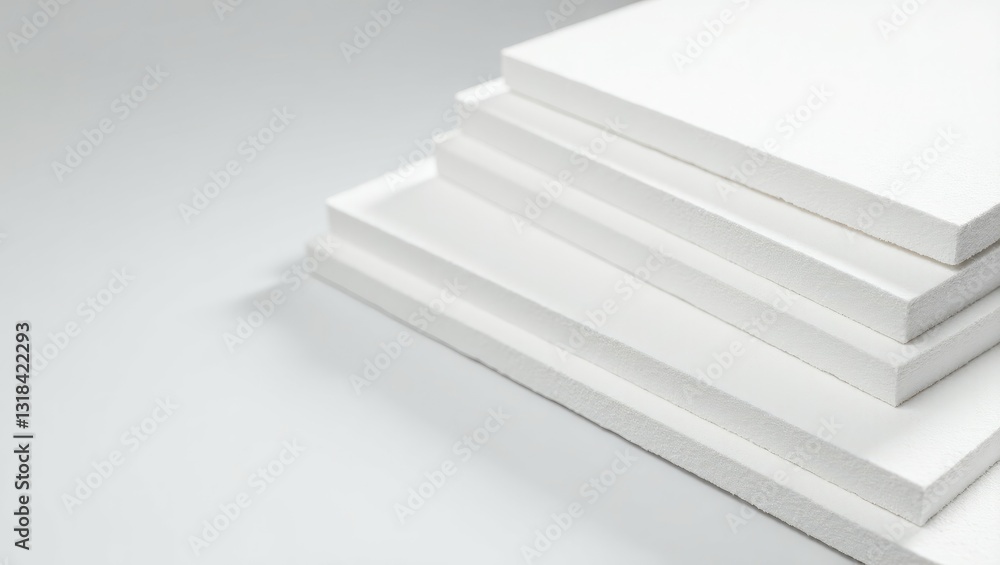 Obraz premium Background featuring layered panels of Styrofoam. Industrial manufacturing of foam insulation panels or boards. Building materials.