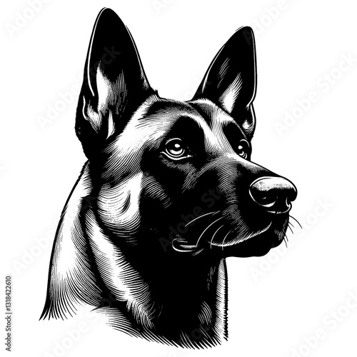 Hand drawn Malinois portrait, vector sketch isolated on white background, SVG vector	