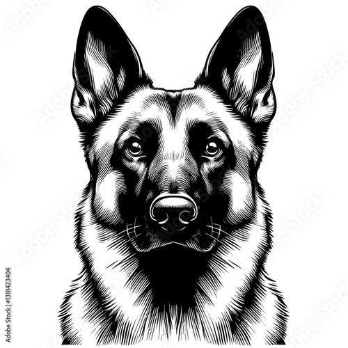 Hand drawn Malinois portrait, vector sketch isolated on white background, SVG vector	