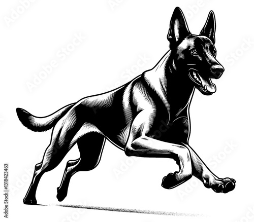 Hand drawn Malinois in full-body, vector sketch isolated on white background, SVG vector	