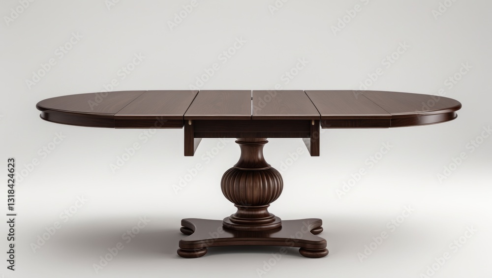 Extendable Table made of Tobacco Massif Wood, set against a white background. Extendable Table made of Tobacco Massif Wood, set against a white background.