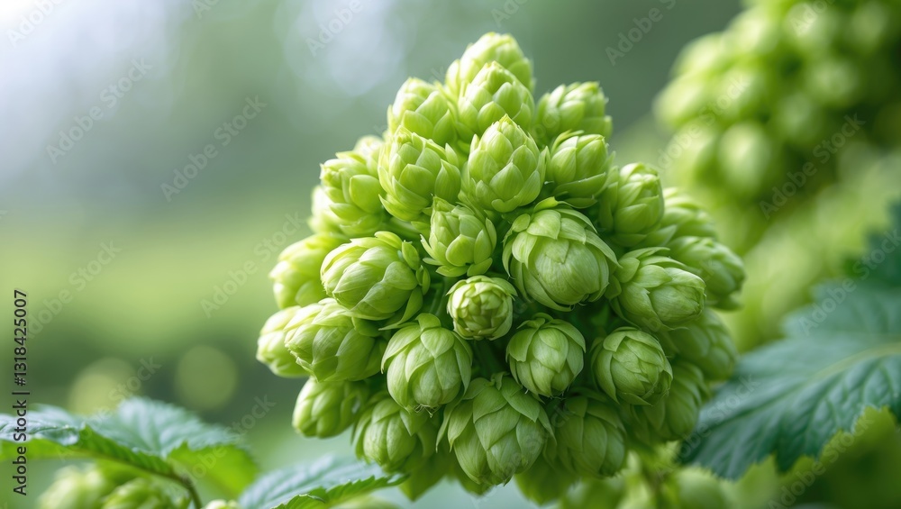 Close-up of Green Hops umbel just prior to the harvest phase, set against a background. Close-up of Green Hops umbel just prior to the harvest phase, set against a background.
