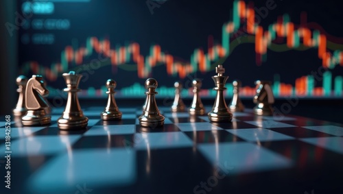 Wallpaper Mural Chess match on a chessboard over a graph chart for financial investment concept. Economic trends for digital business marketing strategy analysis. Abstract finance backdrop. Torontodigital.ca